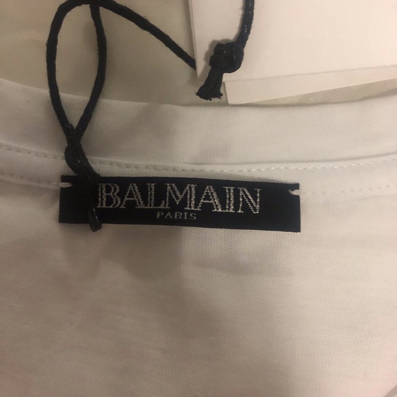 Balmain- White T-shirt with signature logo in gold - Picture 6 of 8